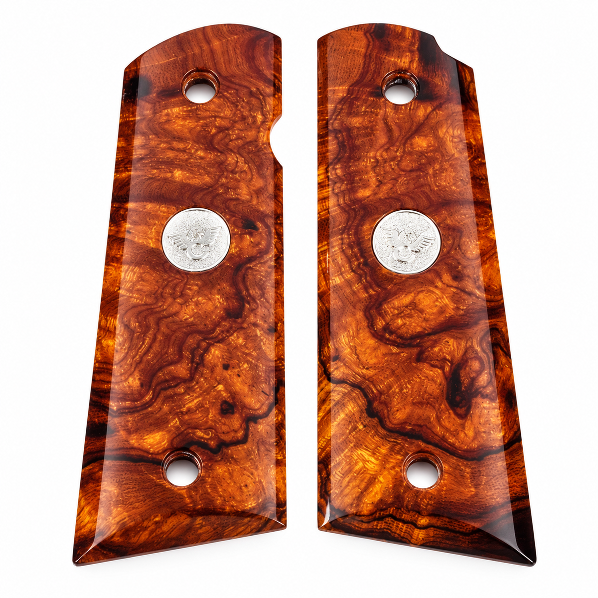 Wilson Combat 1911 Grips, Full-Size, Bevel Bottom, Smooth, Desert Ironwood/Silver Medallion | 351DIB