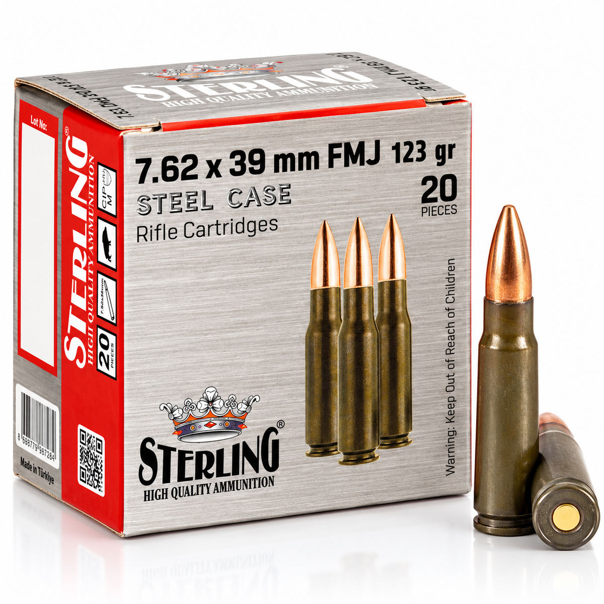 7.62x39mm | Sterling 500.7.62.39.FMJ | 123 gr. | FMJ | Steel Case | 20 Rounds