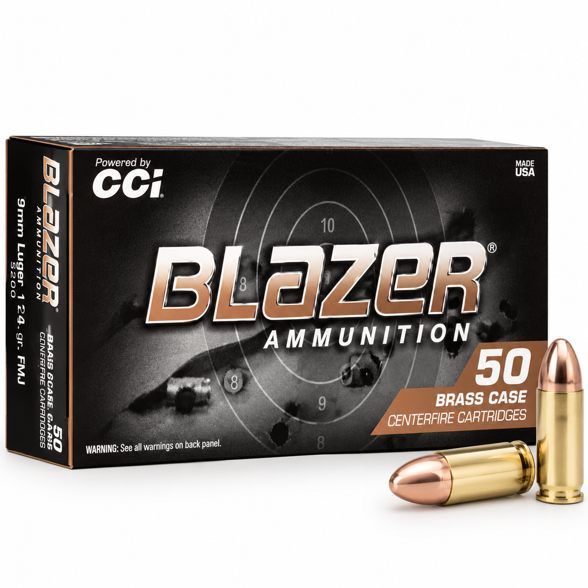 9mm Luger | CCI Blazer Brass 5200 | 115 gr. | FMJ | 50 Rounds
