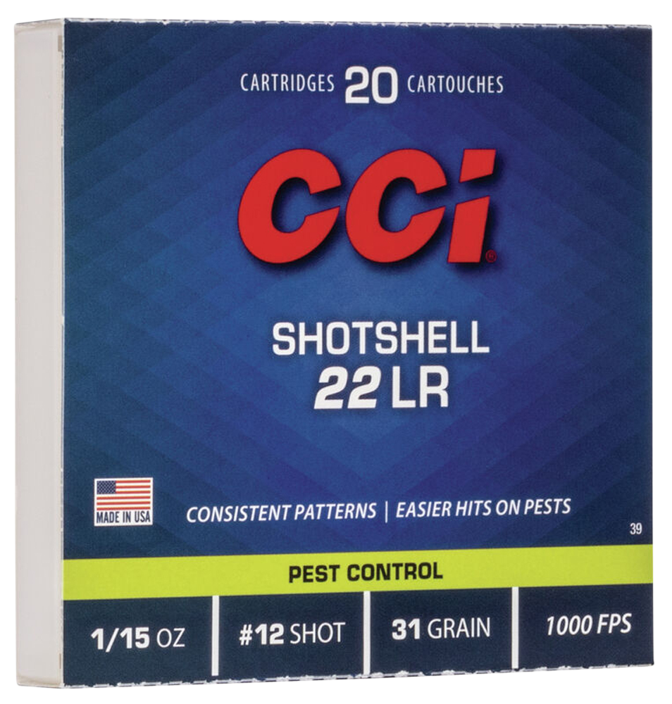22 Long Rifle, CCI 0039, #12 Shotshell, 20 per Box