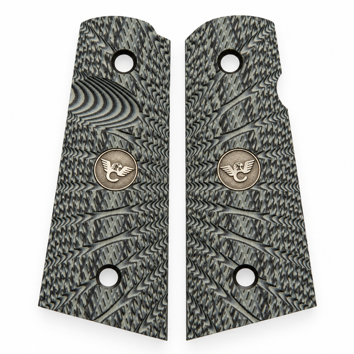 Wilson Combat 1911 Grips, Compact, Flat Bottom, Aggressive Starburst, Gray/Black G10 | 739-CP-FB-GB
