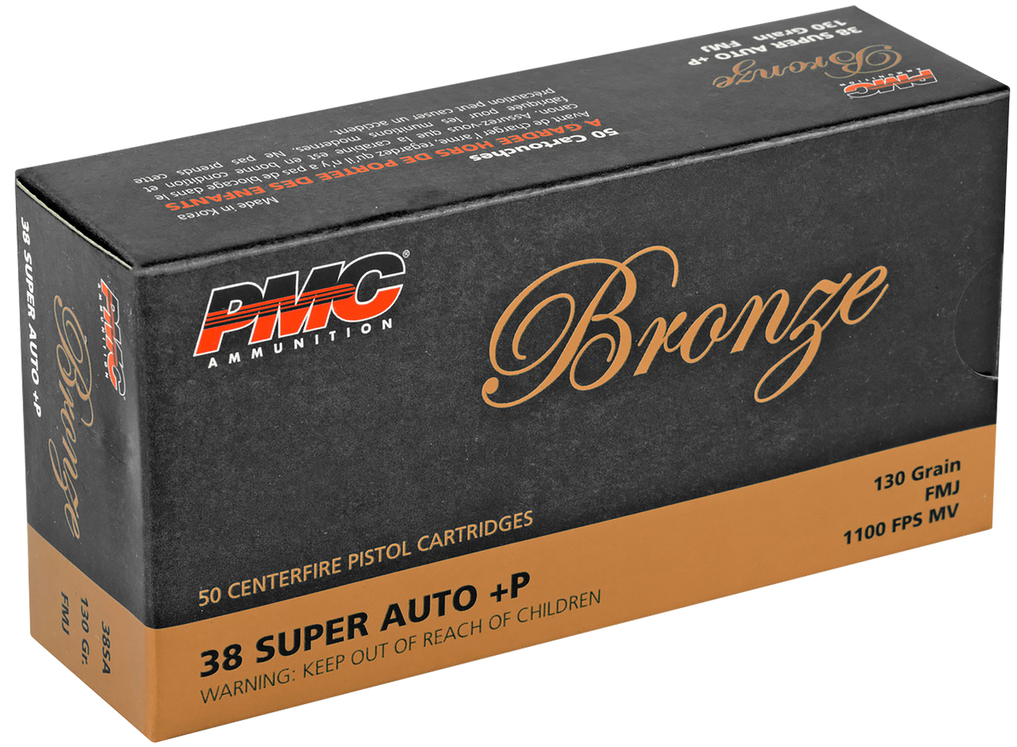 38 Super +P, PMC 38SA Bronze, 130 gr. FMJ, 50 per Box