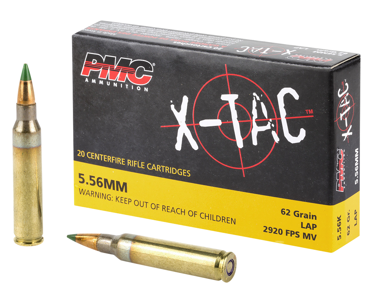5.56x45mm, PMC 556K X-Tac, 62 gr. Light Armor Piercing, 20 per Box