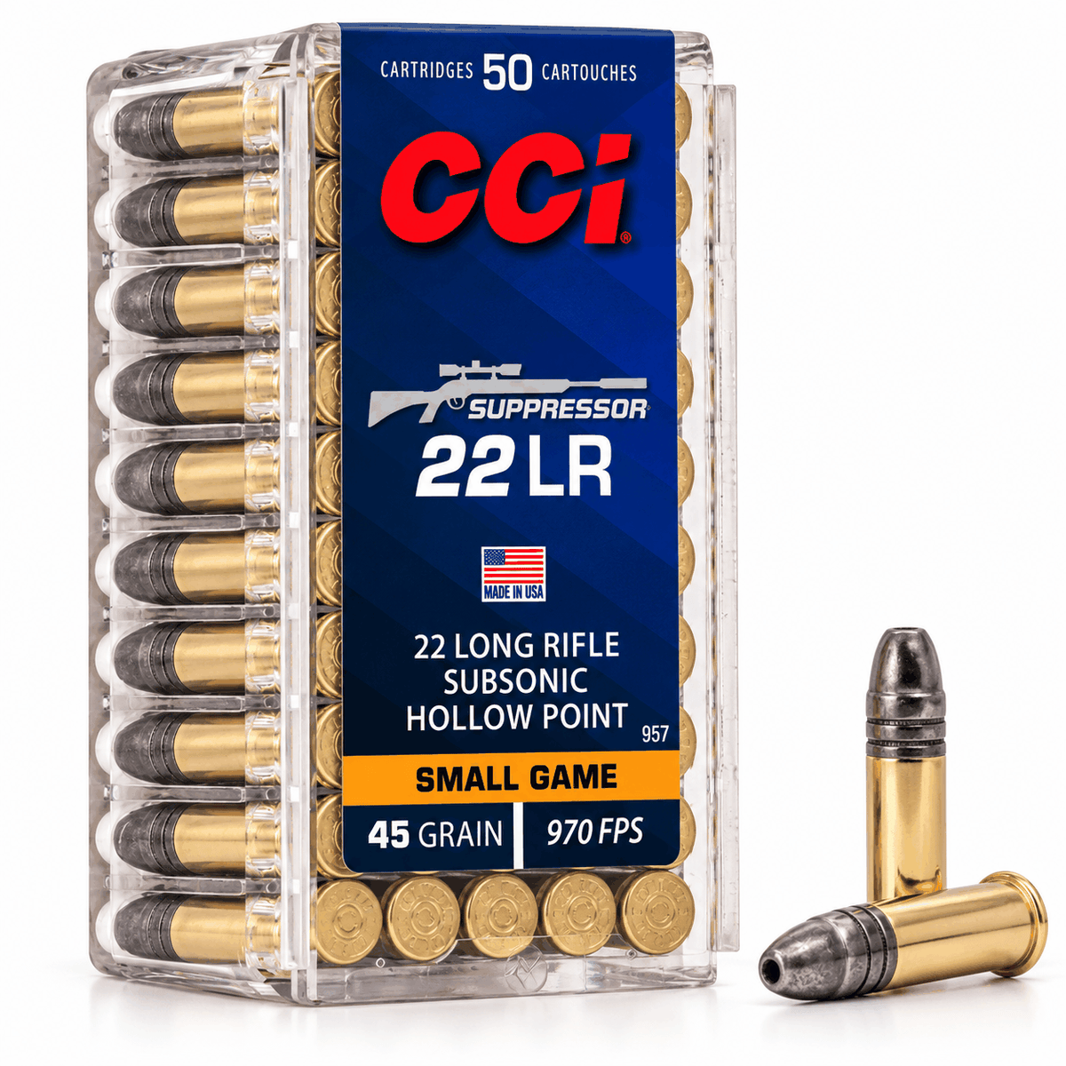 .22 Long Rifle | CCI 957 | 45 gr. | Lead Hollow Point | Suppressor | 50 Rounds