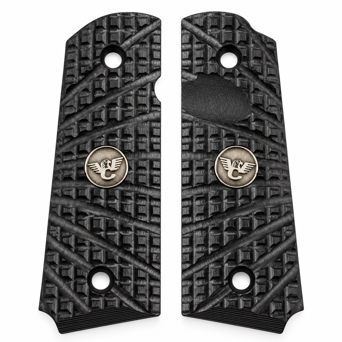 Wilson Combat 1911 Grips, Compact, Bevel Bottom, TRAK Starburst, Black G10 | 982-CP-BB-BLK