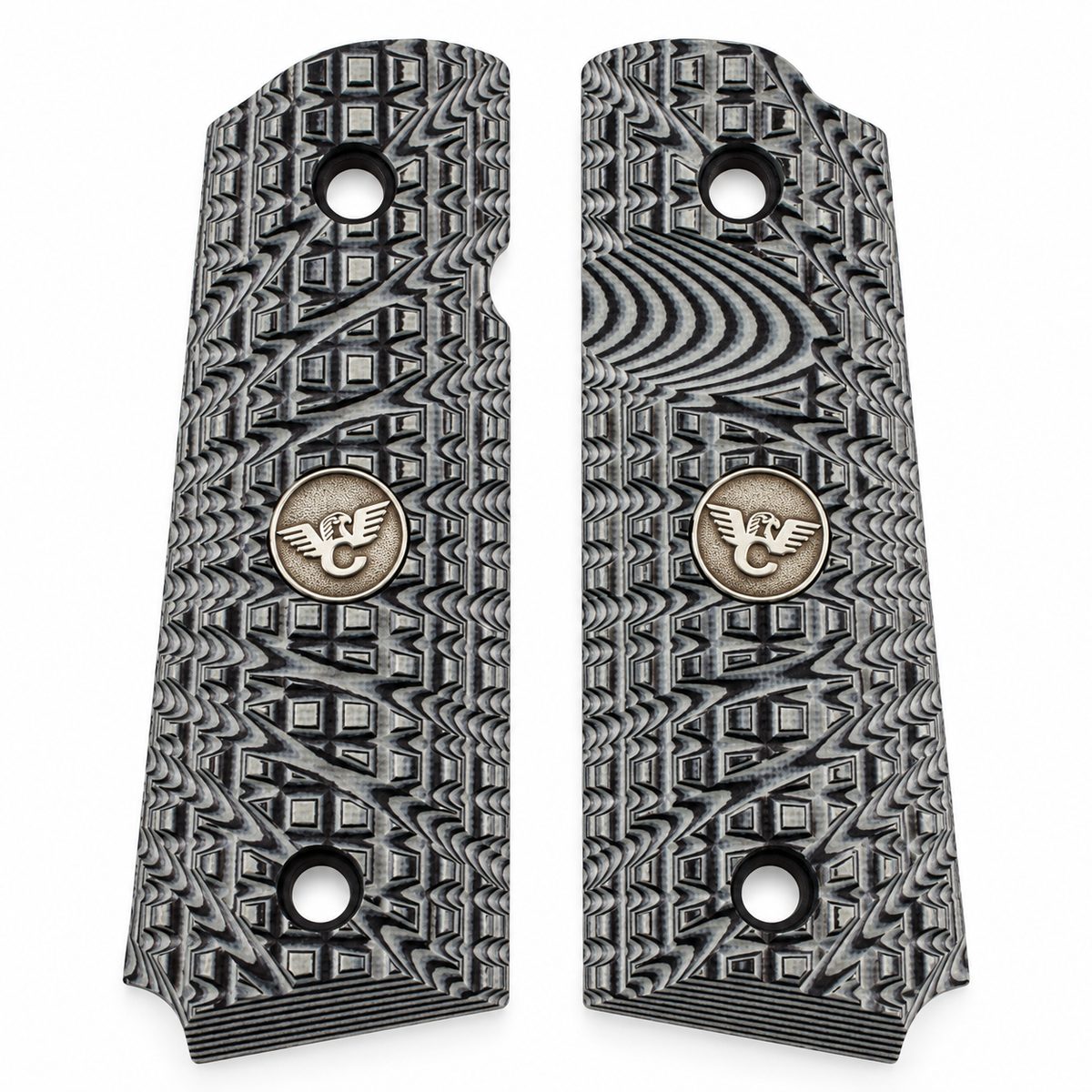 Wilson Combat 1911 Grips, Compact, Bevel Bottom, TRAK Starburst, Gray/Black G10 | 982-CP-BB-GB