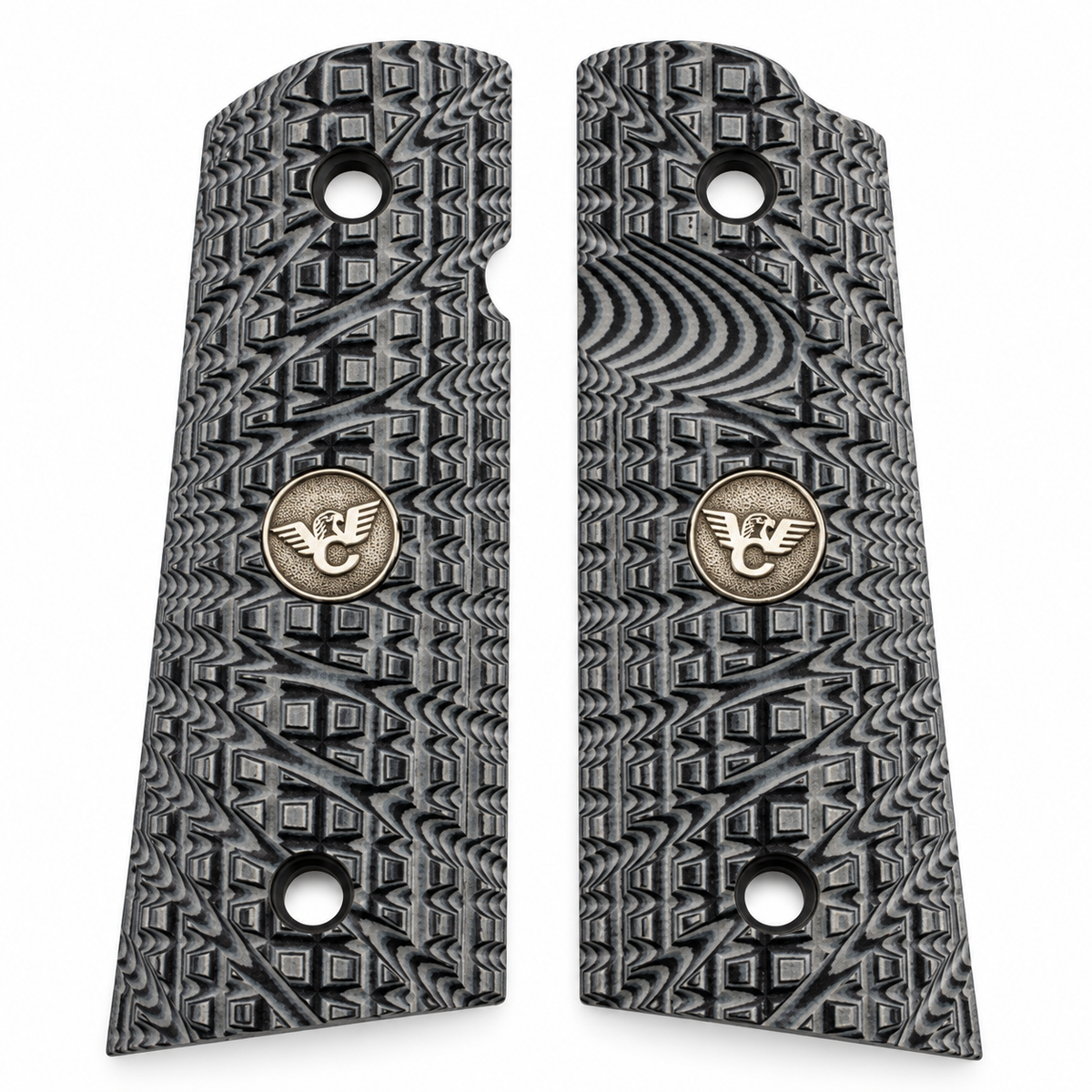 Wilson Combat 1911 Grips, Compact, Flat Bottom, TRAK Starburst, Gray/Black G10 | 982-CP-FB-GB