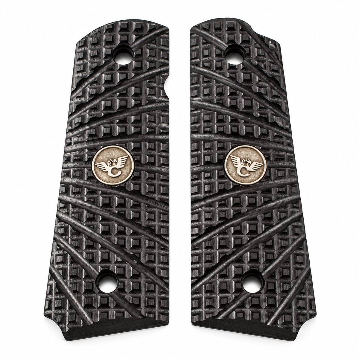 Wilson Combat 1911 Grips, Full-Size, Bevel Bottom, TRAK Starburst, Black G10 | 982-FS-BB-BLK