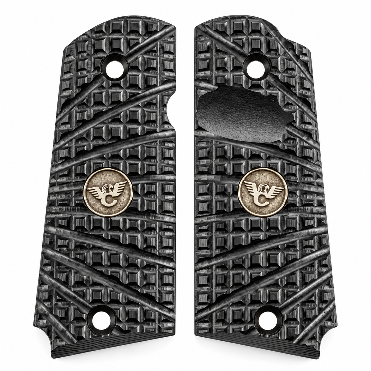 Wilson Combat 1911 Grips, Sentinel, Bevel Bottom, TRAK Starburst, Black G10 | 982-SN-BB-BLK
