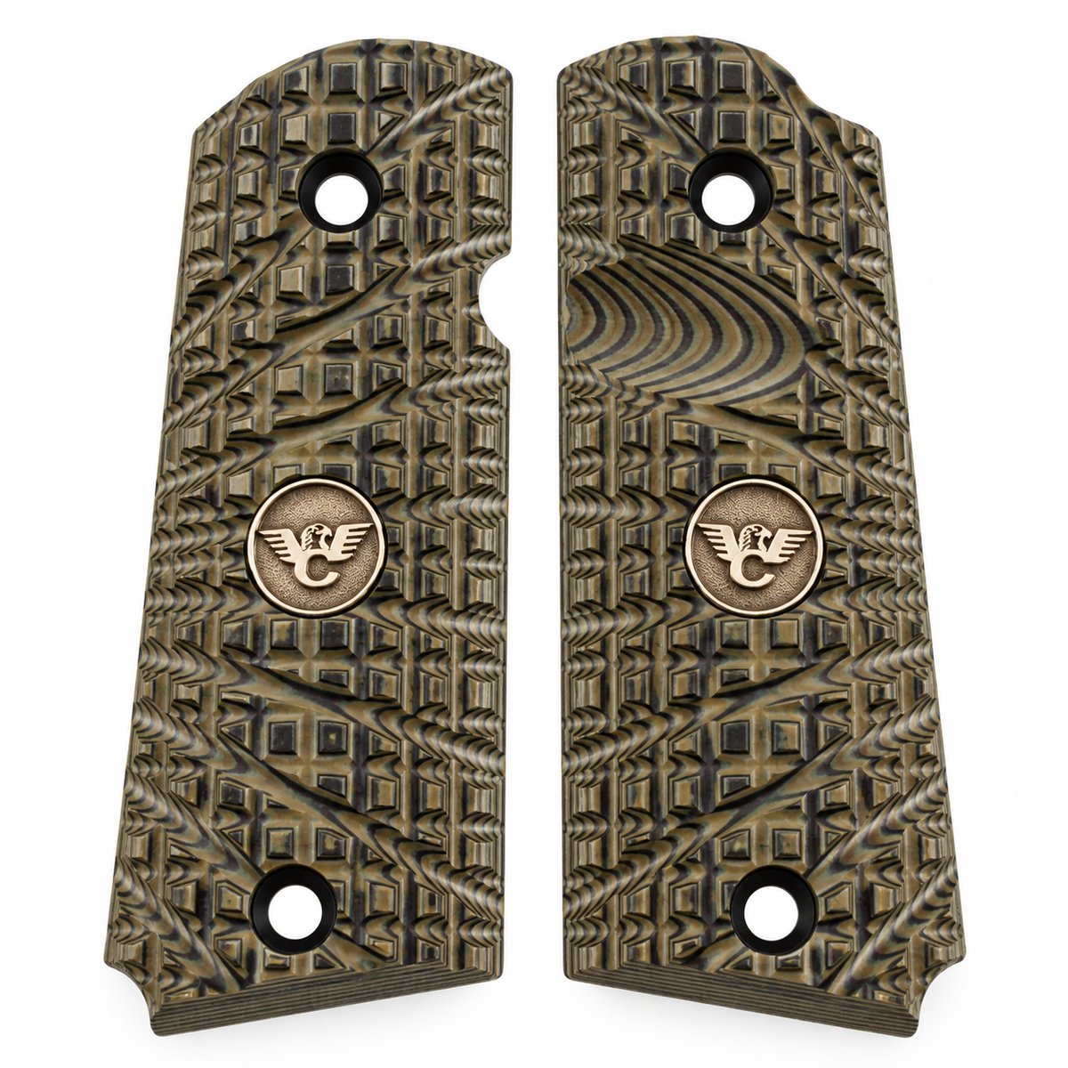 Wilson Combat 1911 Grips, Sentinel, Bevel Bottom, TRAK Starburst, Dirty Olive G10 | 982-SN-BB-DO