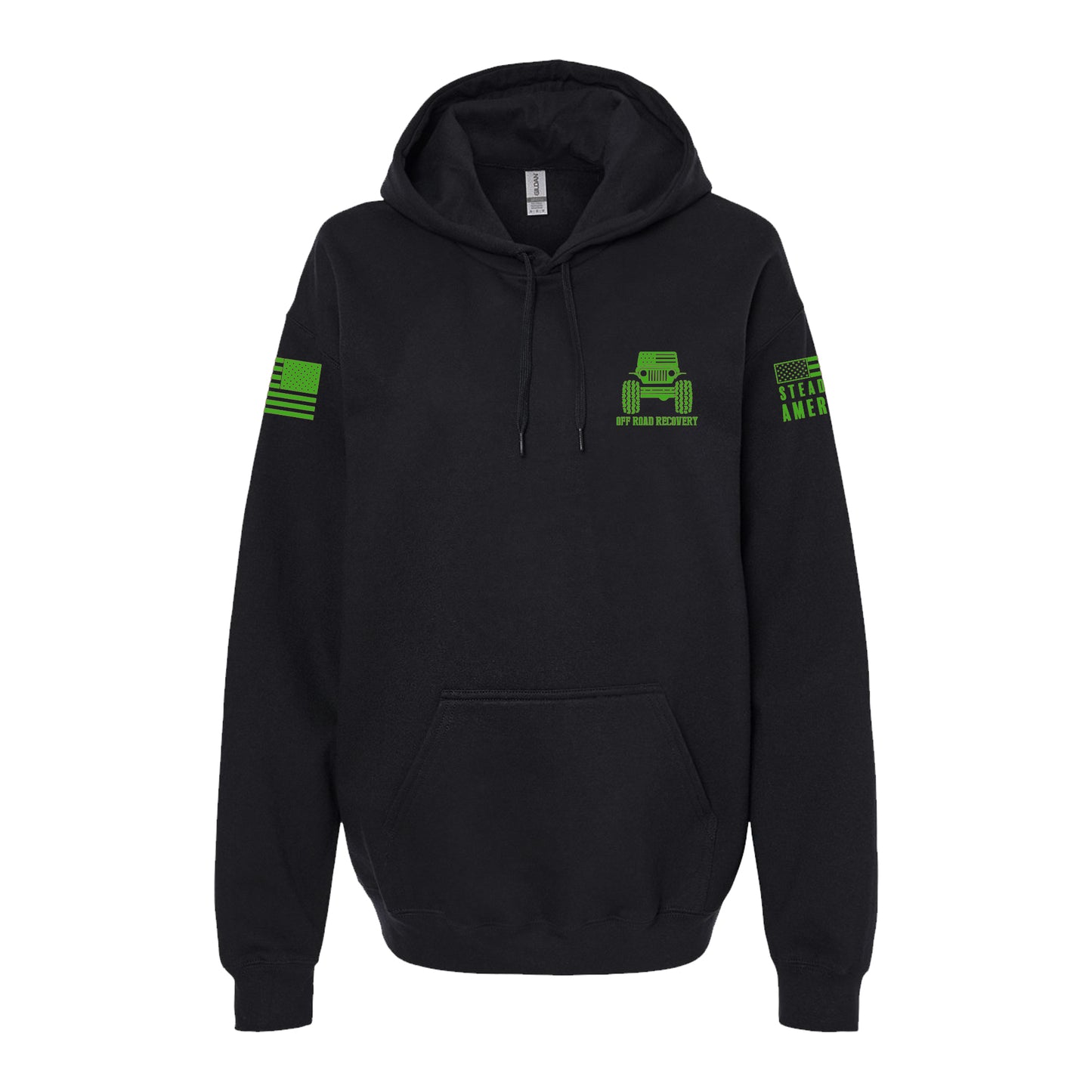 Off Road Recovery Flag, SoftStyle Hoodie, Black / Neon Green