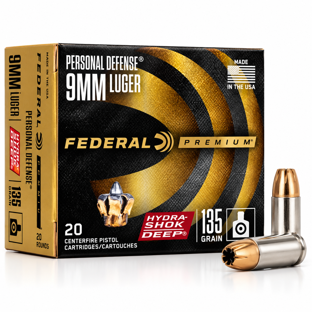 9mm Luger | Federal P9HSD1 | 135 gr. | Hydra-Shok Deep® JHP | Personal Defense® | 20 Rounds