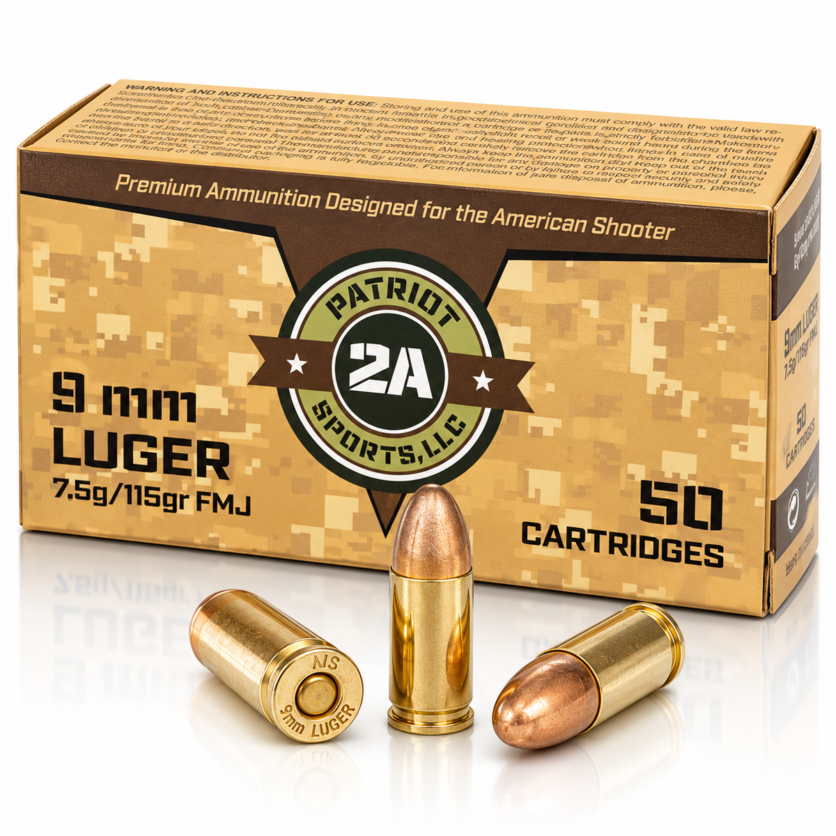 9mm Luger | Patriot Sports P9MM115F | 115 gr. | FMJ RN | 50 Rounds