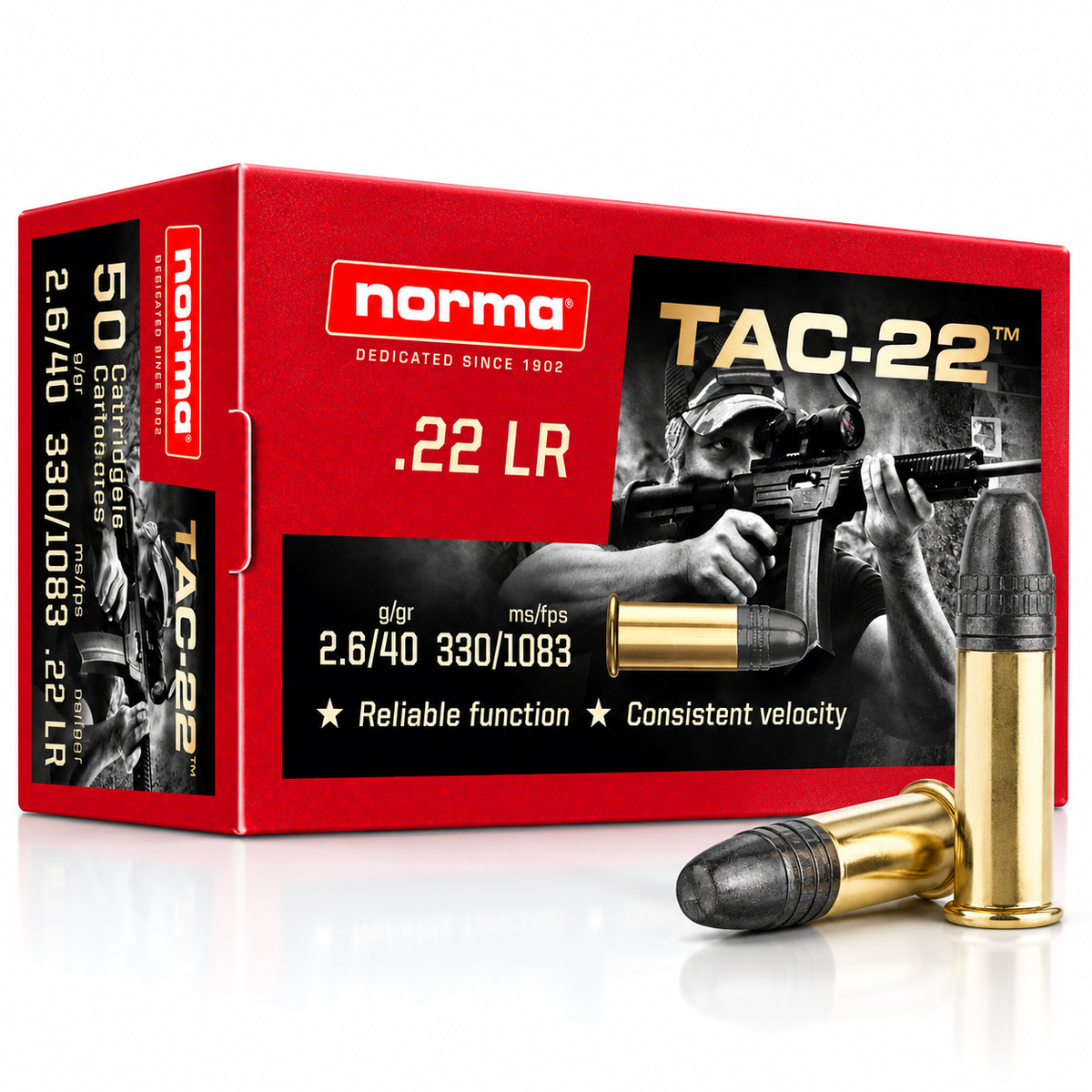 22 LR | Norma 2425092 | 40 gr. | Lead RN | TAC-22™ | 50 Rounds