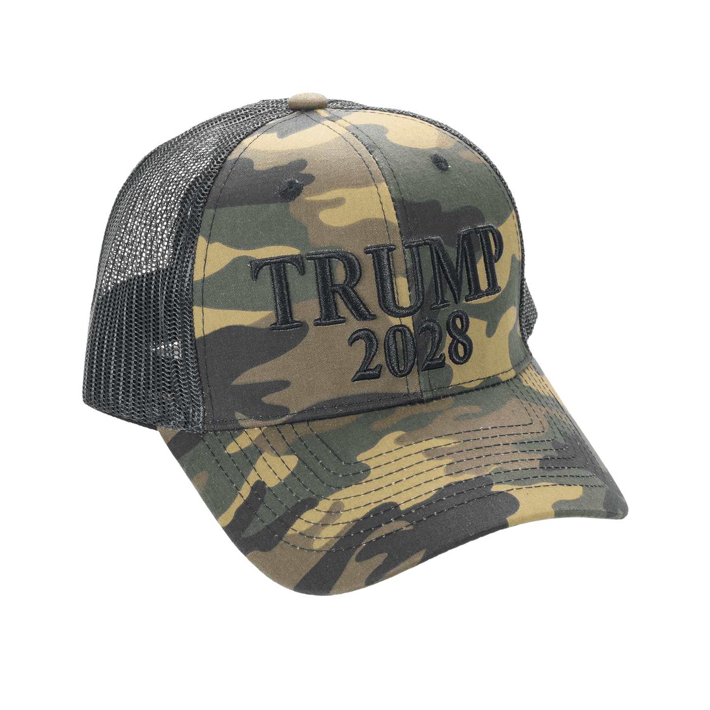 Trump 2028 Camo Trucker Cap – Patriotic Mesh Back MAGA Hat, Adjustable Snapback