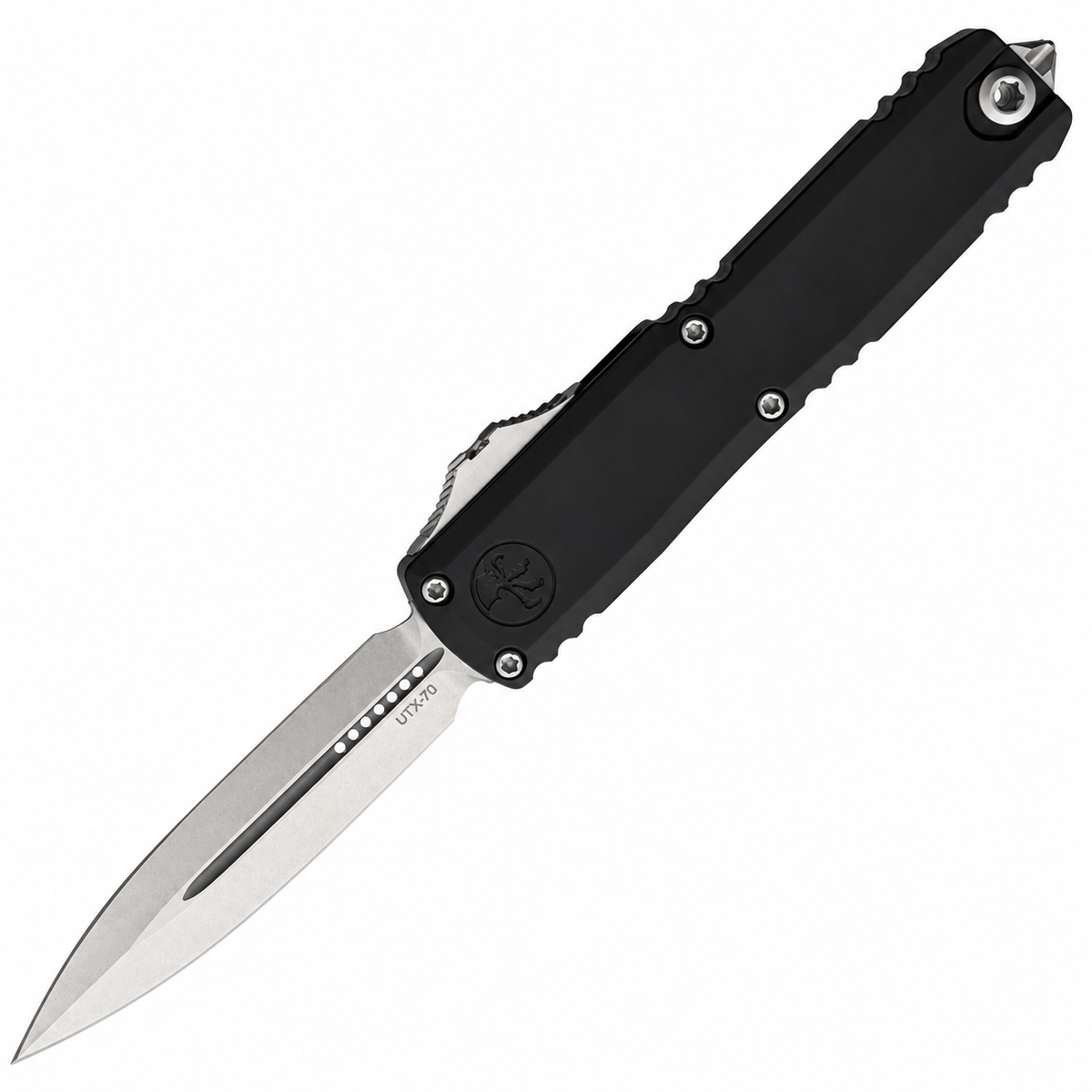 Microtech - UTX-70 Gen IV D/E OTF - 11474-10 | Slide Lock | 2.5" Dagger Bohler M390MK Stonewash Blade | Black Anodize
