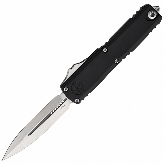 Microtech - UTX-70 Gen IV D/E OTF - 11474-10 | Slide Lock | 2.5" Dagger Bohler M390MK Stonewash Blade | Black Anodize