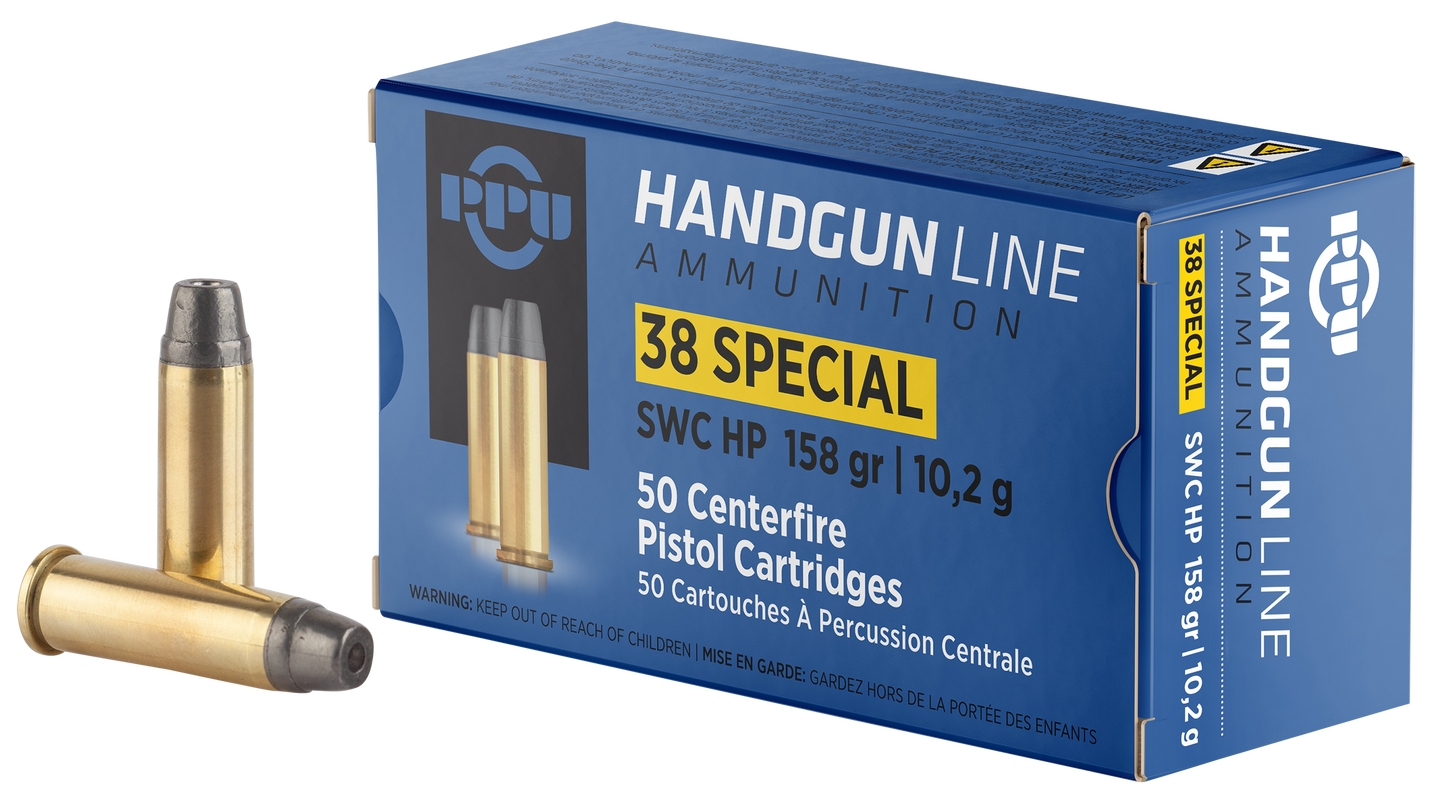 38 Special, PPU PPH38SH, 158 gr. SWC HP, 50 per Box