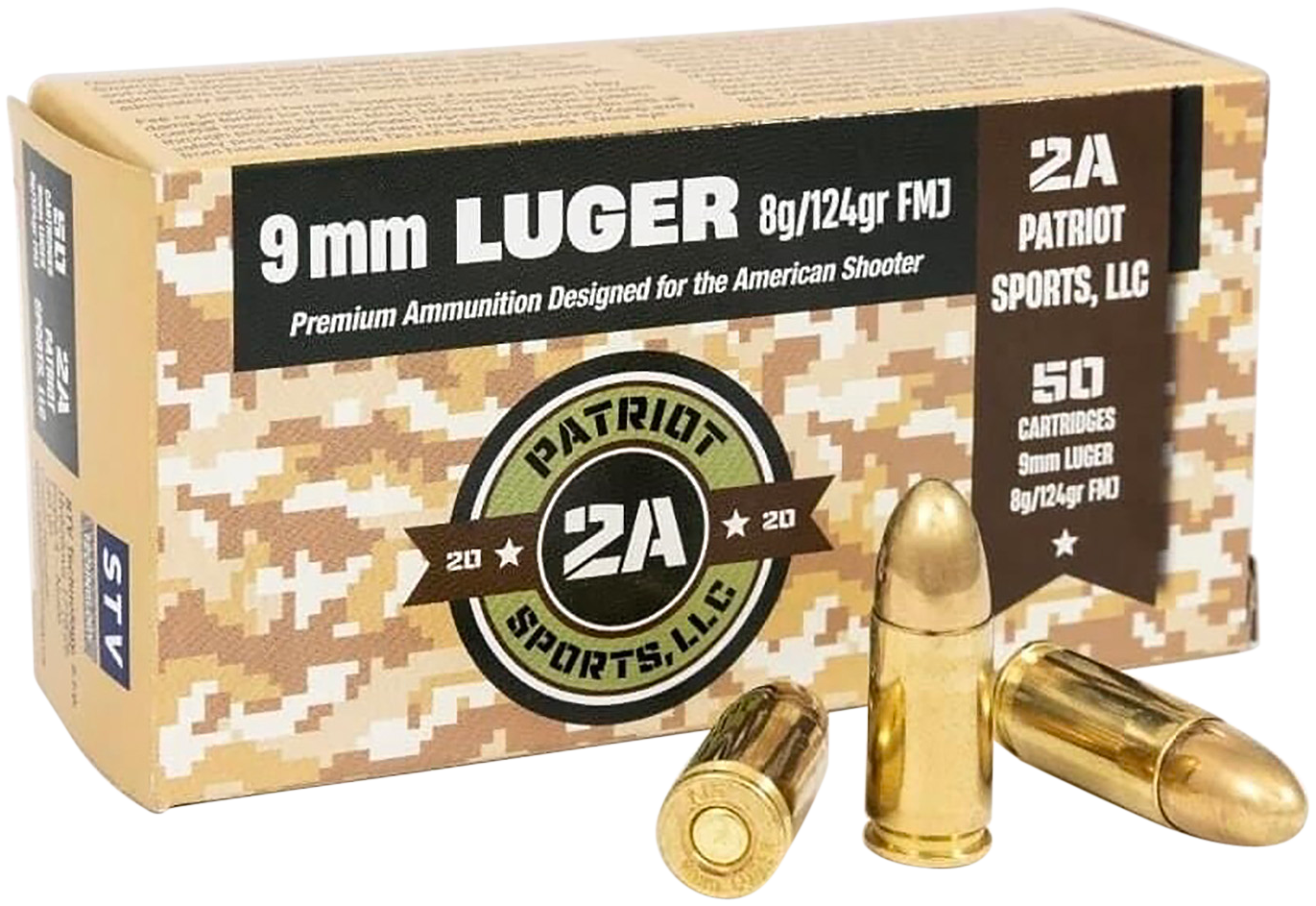 9mm Luger, Patriot Sports P9MM124F, 124 gr. FMJ, 50 per Box