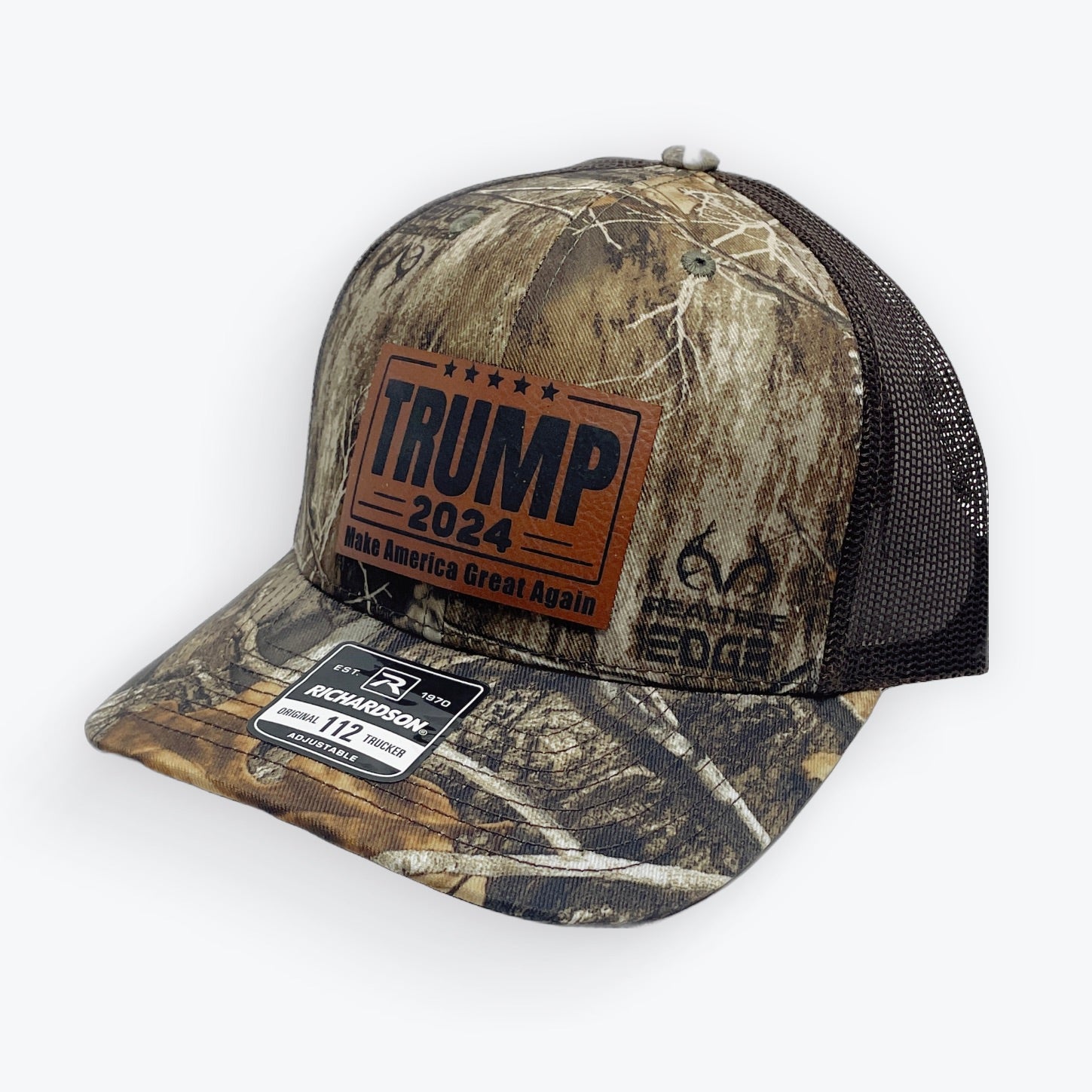 Trump 2024 Camo Leather Patch Cap