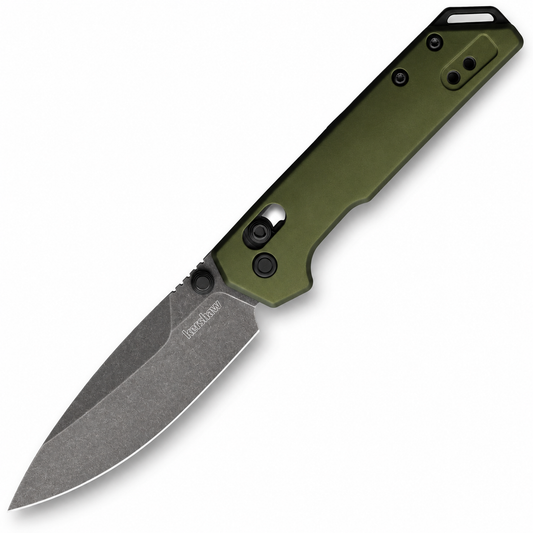 Kershaw - Mini Iridium - 2051ROLBW | DuraLock | 3" Spear Point D2 BlackWash™ | Olive Green Aluminum