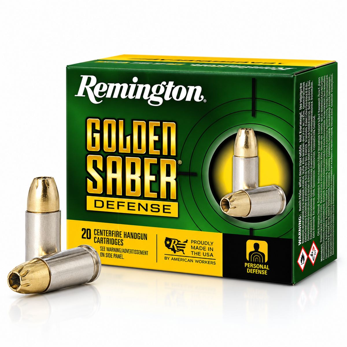 9mm Luger | Remington 27601 | 124 gr. | Brass JHP | Golden Saber® Defense | 20 Rounds