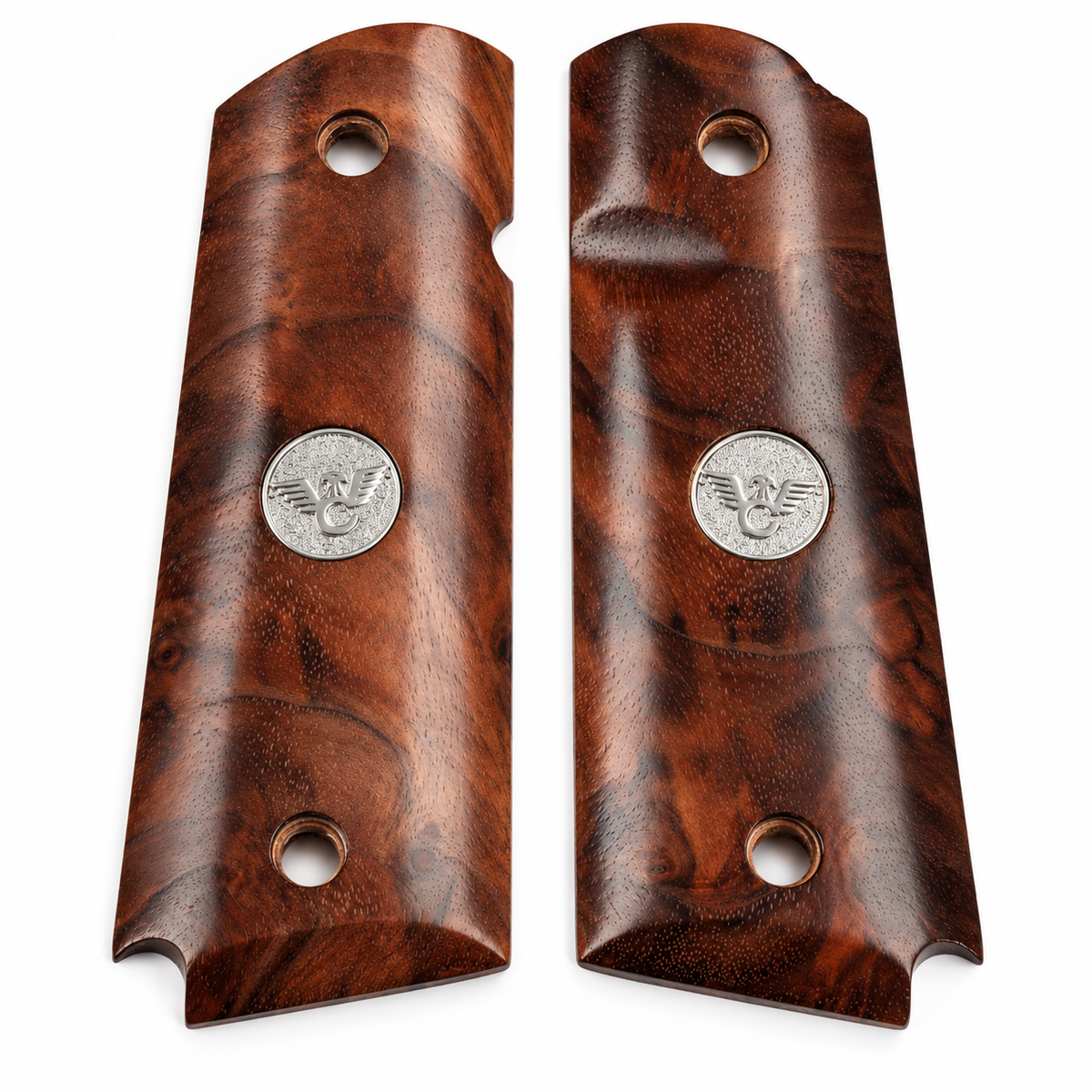 Wilson Combat 1911 Grips, Full-Size, Bevel Bottom, Smooth, Burl Wood/Silver Medallion | 351BSB