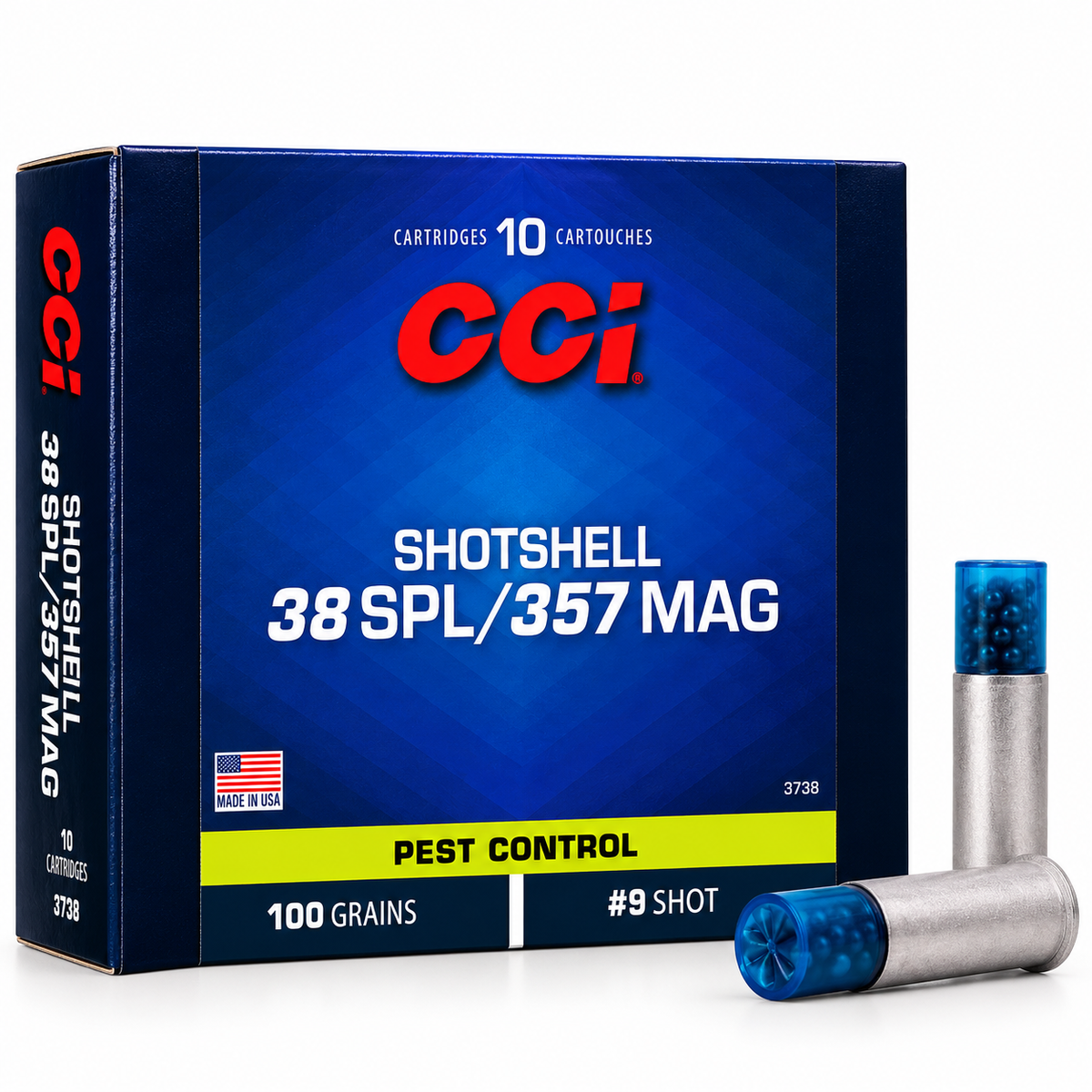 .38 Spl/.357 Mag | CCI 3738 | 100 gr. | #9 Shot | Pest Control Shotshell | 10 Rounds