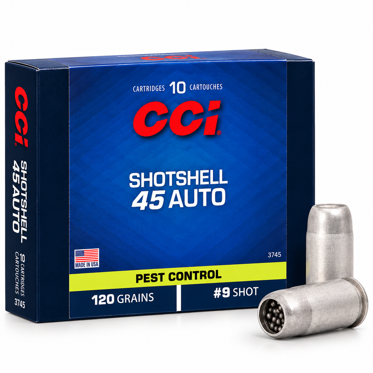 .45 Auto | CCI 3745 | 120 gr. | #9 Shot | Pest Control Shotshell | 10 Rounds45 ACP | CCI 3745 | #9 | Shotshell | 10 Rounds