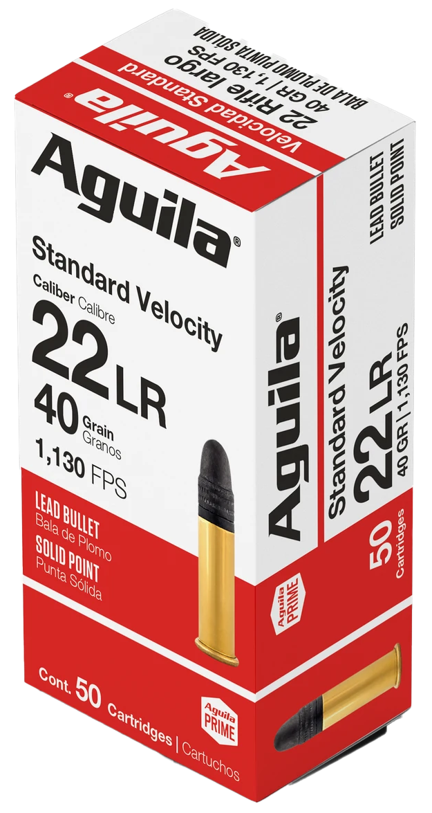 Aguila .22 Long Rifle 40gr lead solid point ammunition box with 50 brass cartridges