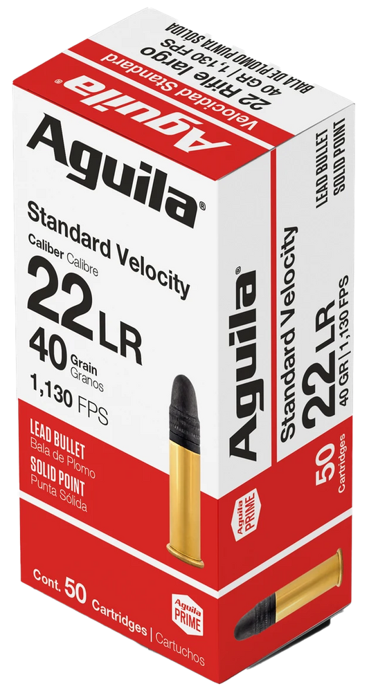 Aguila .22 Long Rifle 40gr lead solid point ammunition box with 50 brass cartridges