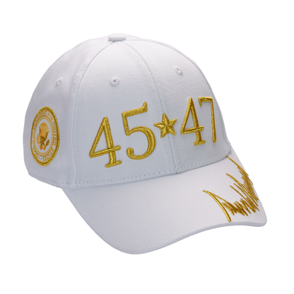 White 45-47 Cap – Gold Embroidery, Premium Cotton Twill, Hook & Loop Closure