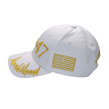 White 45-47 Cap – Gold Embroidery, Premium Cotton Twill, Hook & Loop Closure