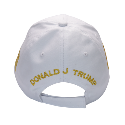 White 45-47 Cap – Gold Embroidery, Premium Cotton Twill, Hook & Loop Closure