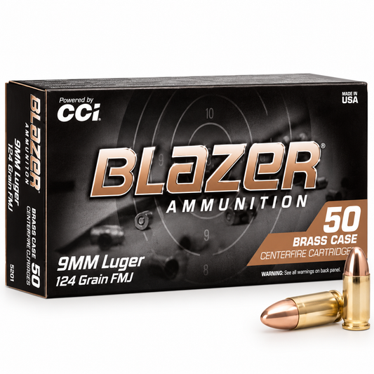9mm Luger | CCI Blazer Brass 5201 | 124 gr. | FMJ | 50 Rounds