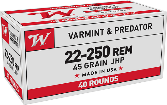22-250 Rem., Winchester USA222502, 45 gr. Jacketed HP, 40 per Box