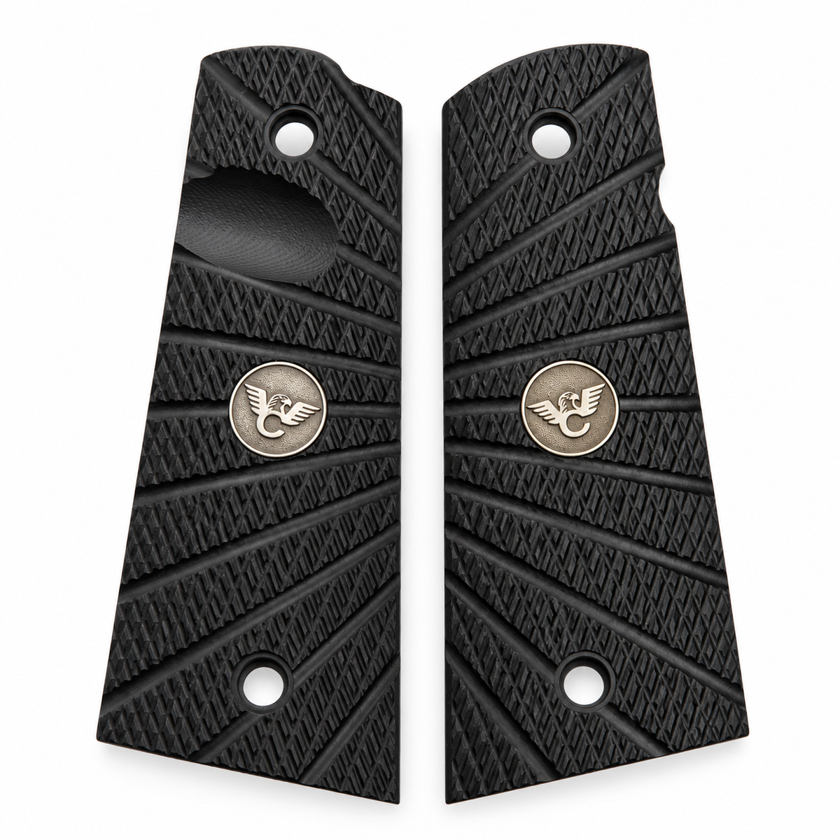 Wilson Combat 1911 Grips, Full-Size, Flat Bottom, Aggressive Starburst, Black G10 | 738-FS-FB-BLK
