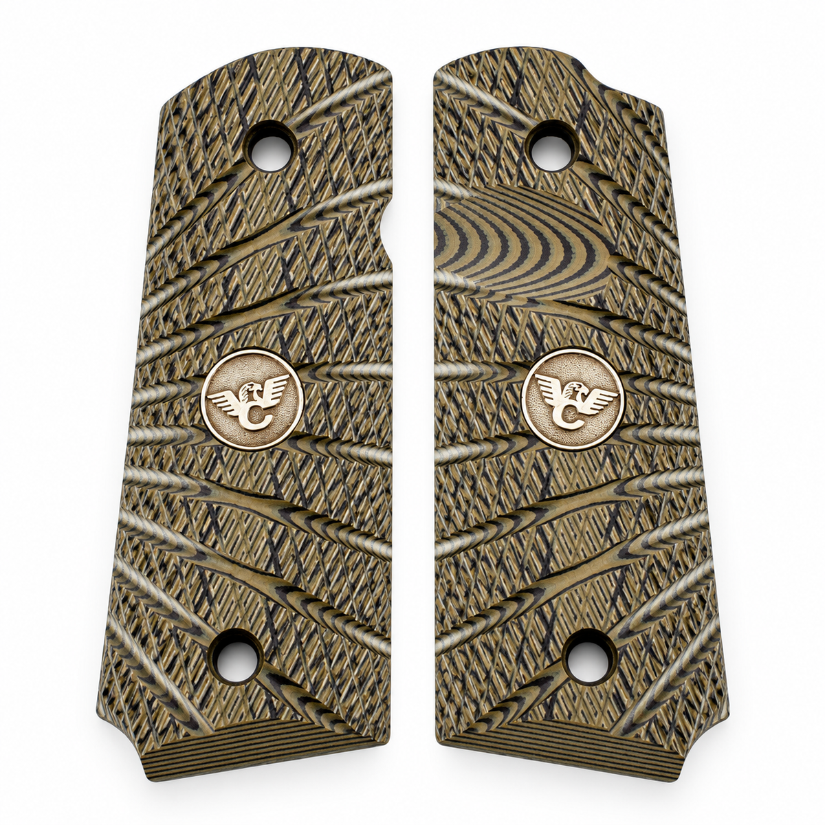 Wilson Combat 1911 Grips, Compact, Bevel Bottom, Aggressive Starburst, Dirty Olive G10 | 739-CP-BB-DO