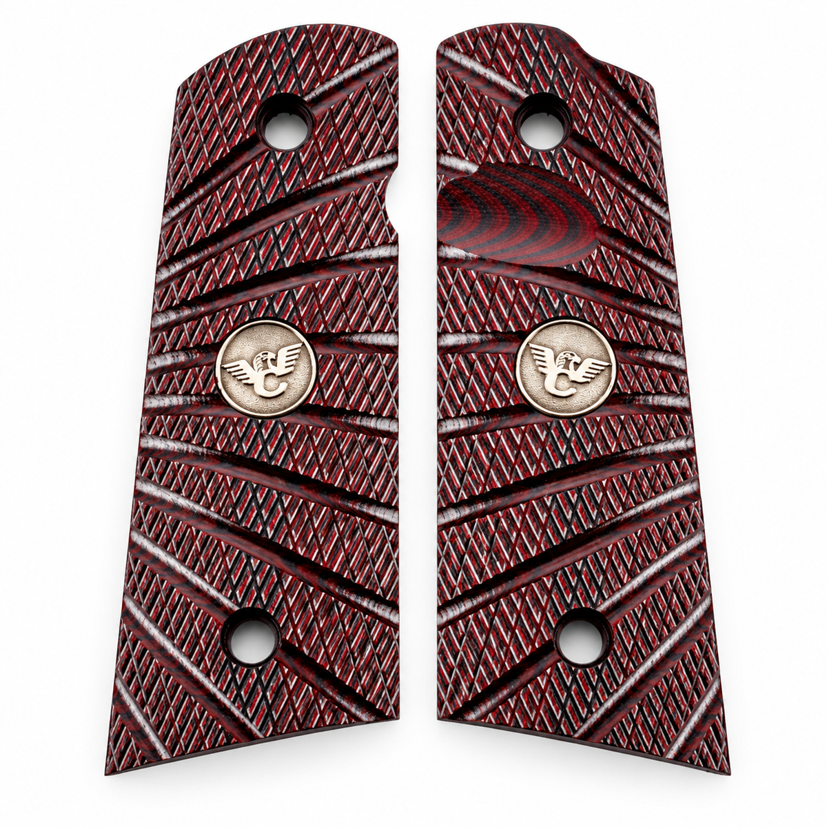 Wilson Combat 1911 Grips, Compact, Flat Bottom, Aggressive Starburst, Black Cherry G10 | 739-CP-FB-BC