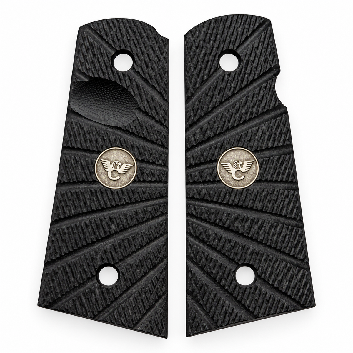 Wilson Combat 1911 Grips, Compact, Flat Bottom, Aggressive Starburst, Black G10 | 739-CP-FB-BLK