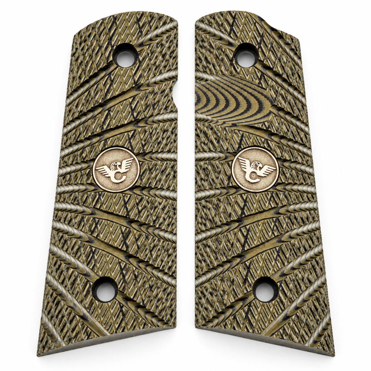 Wilson Combat 1911 Grips, Compact, Flat Bottom, Aggressive Starburst, Dirty Olive G10 | 739-CP-FB-DO