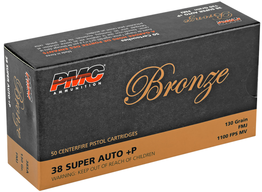 38 Super +P, PMC 38SA Bronze, 130 gr. FMJ, 50 per Box