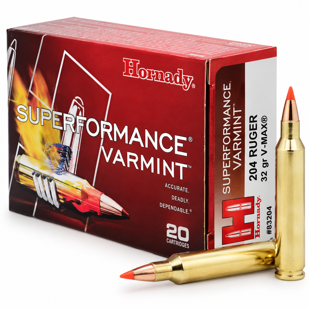 .204 Ruger | Hornady 83204 | 32 gr. | V-MAX® | Superformance® Varmint | 20 Rounds