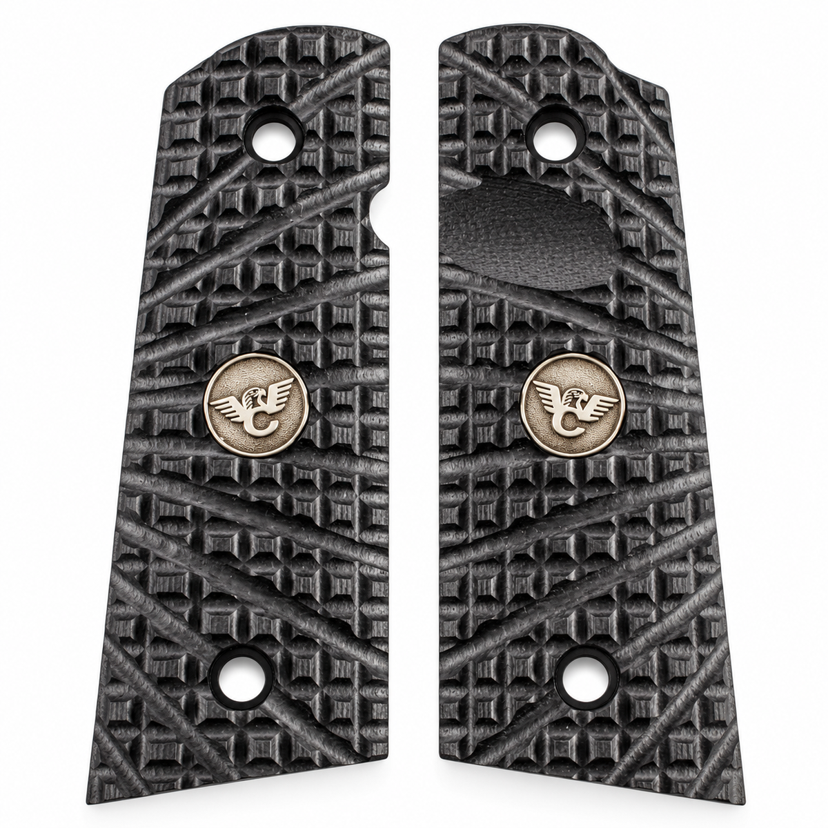 Wilson Combat 1911 Grips, Compact, Flat Bottom, TRAK Starburst, Black G10 | 982-CP-FB-BLK