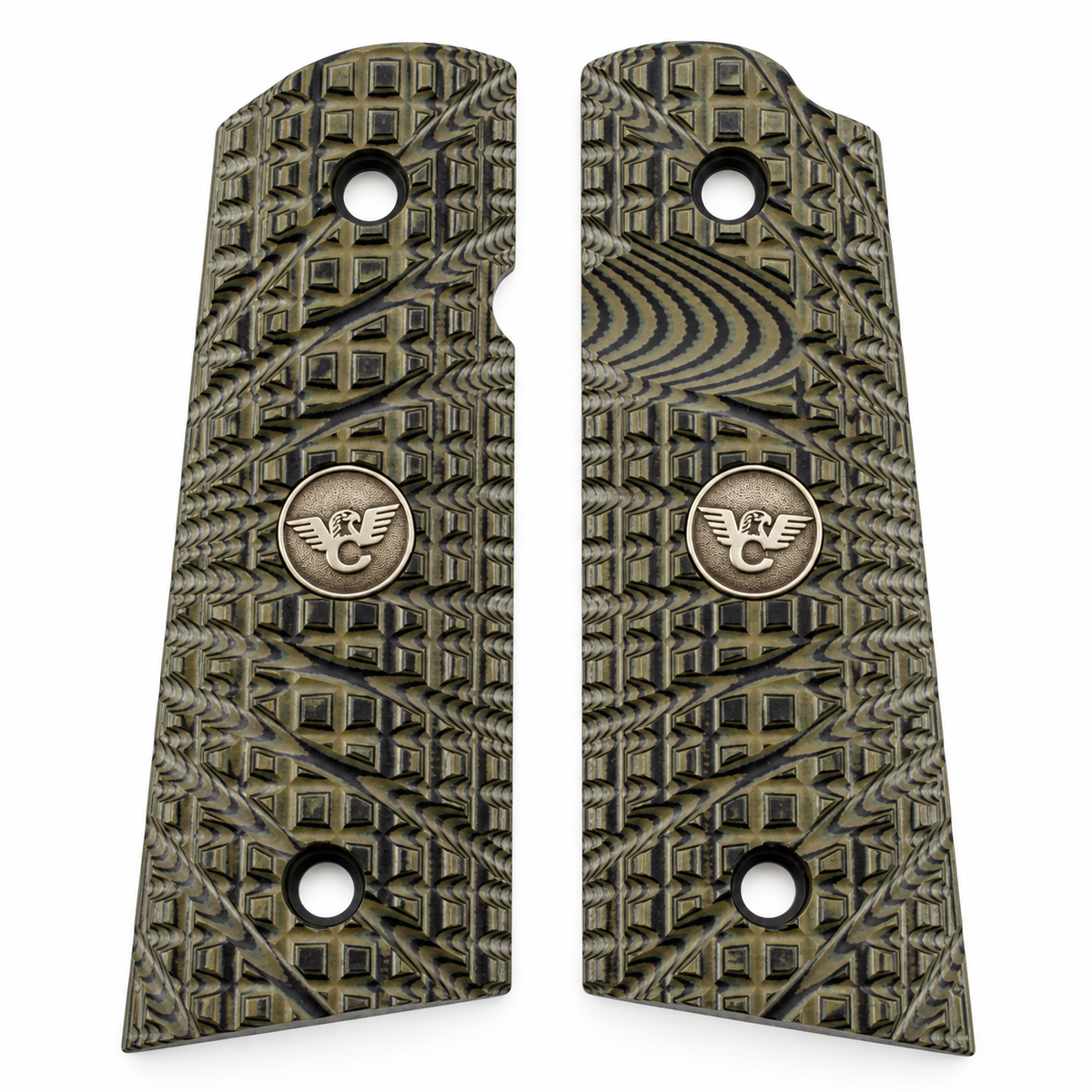 Wilson Combat 1911 Grips, Compact, Flat Bottom, TRAK Starburst, Dirty Olive G10 | 982-CP-FB-DO