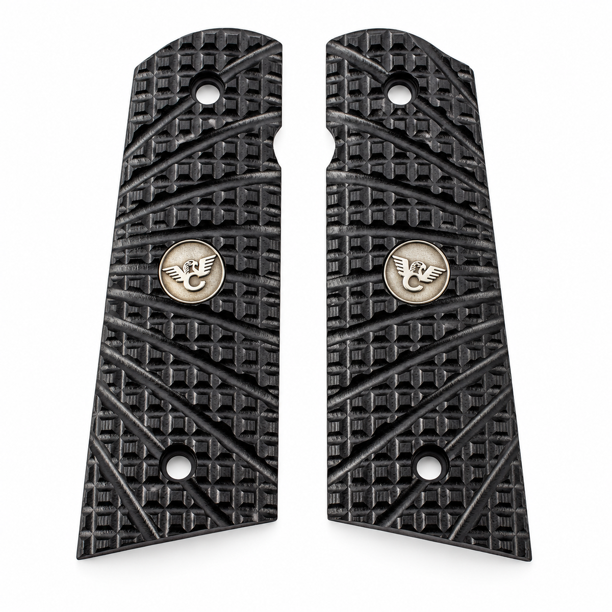 Wilson Combat 1911 Grips, Full-Size, Flat Bottom, TRAK Starburst, Black G10 | 982-FS-FB-BLK
