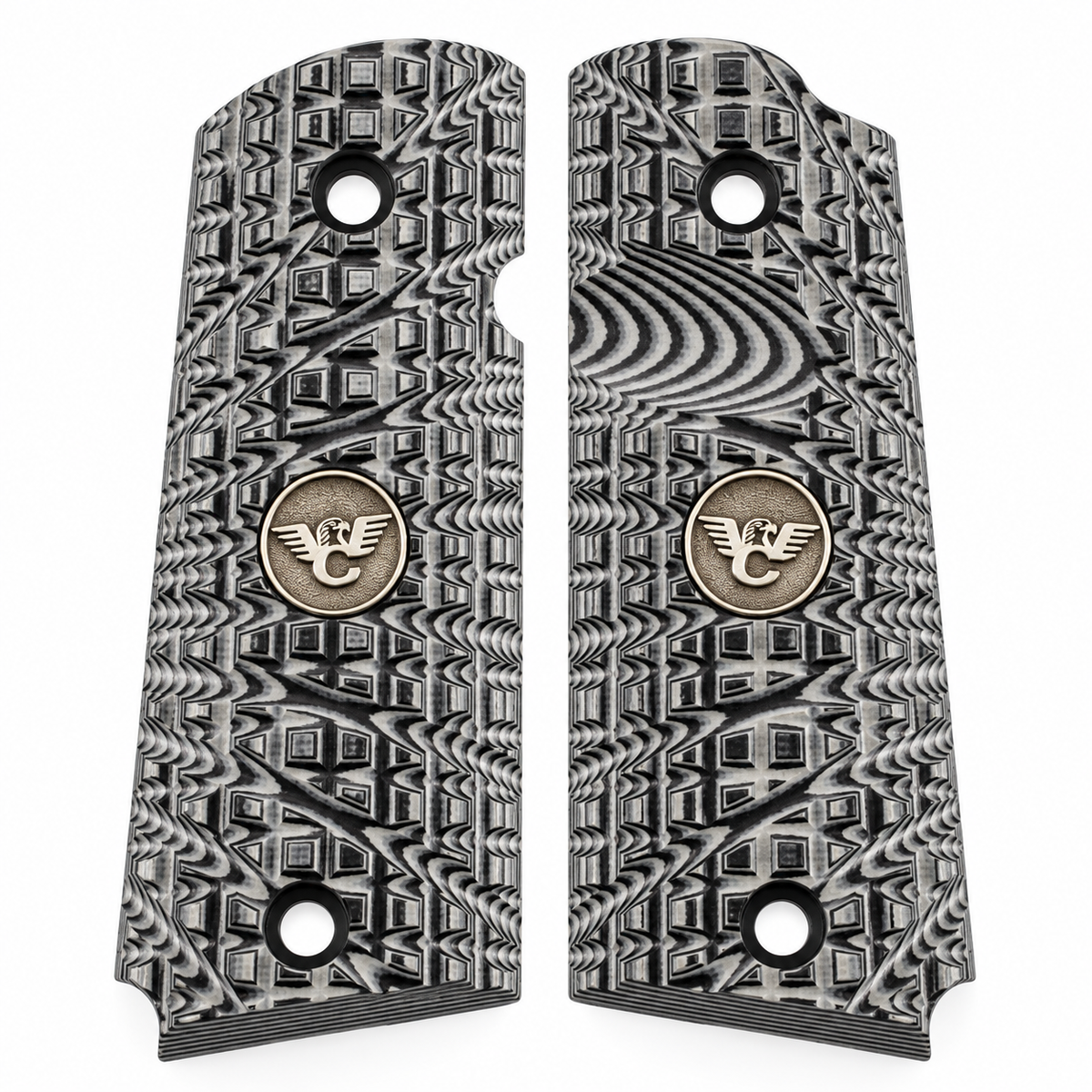 Wilson Combat 1911 Grips, Sentinel, Bevel Bottom, TRAK Starburst, Gray/Black G10 | 982-SN-BB-GB