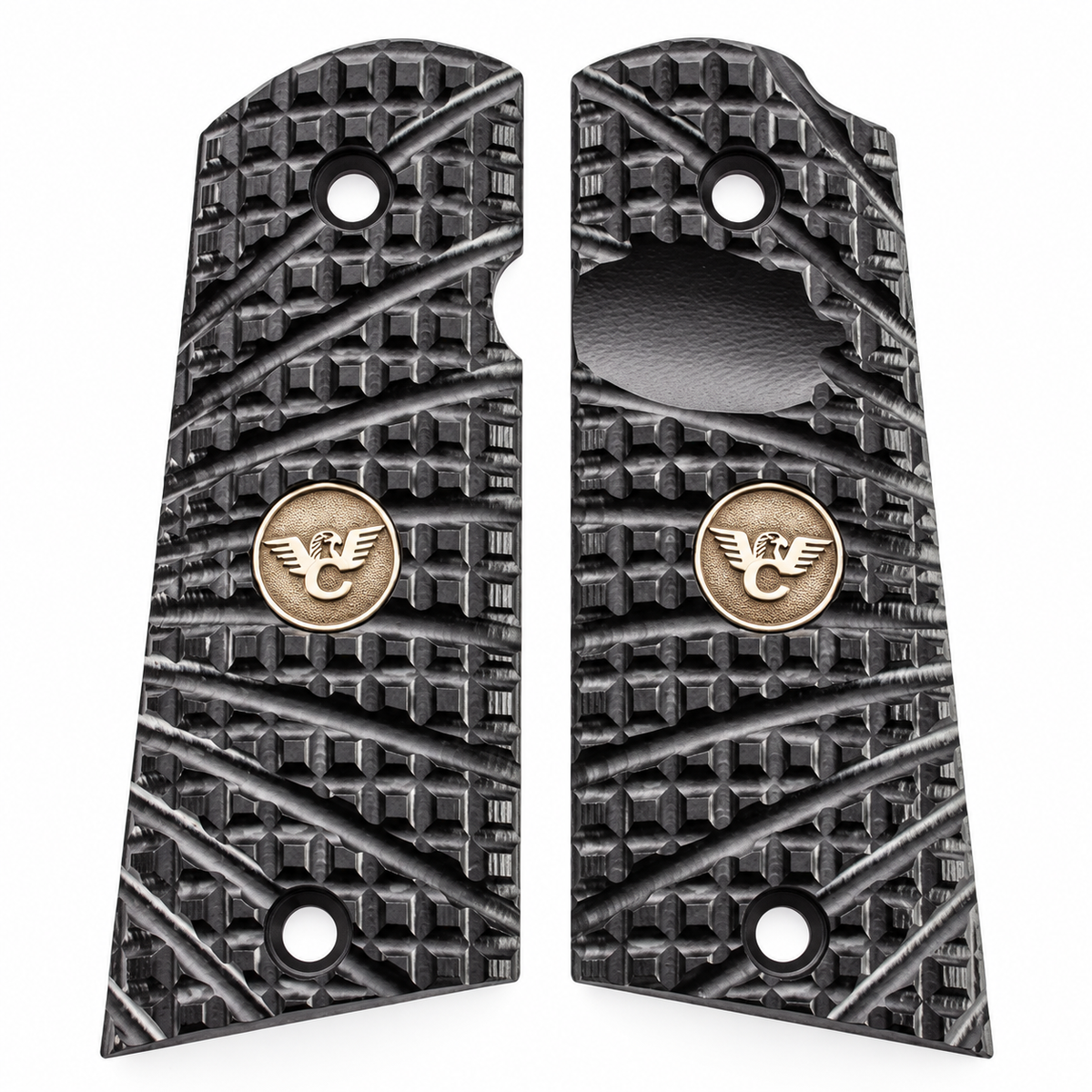 Wilson Combat 1911 Grips, Sentinel, Flat Bottom, TRAK Starburst, Black G10 | 982-SN-FB-BLK