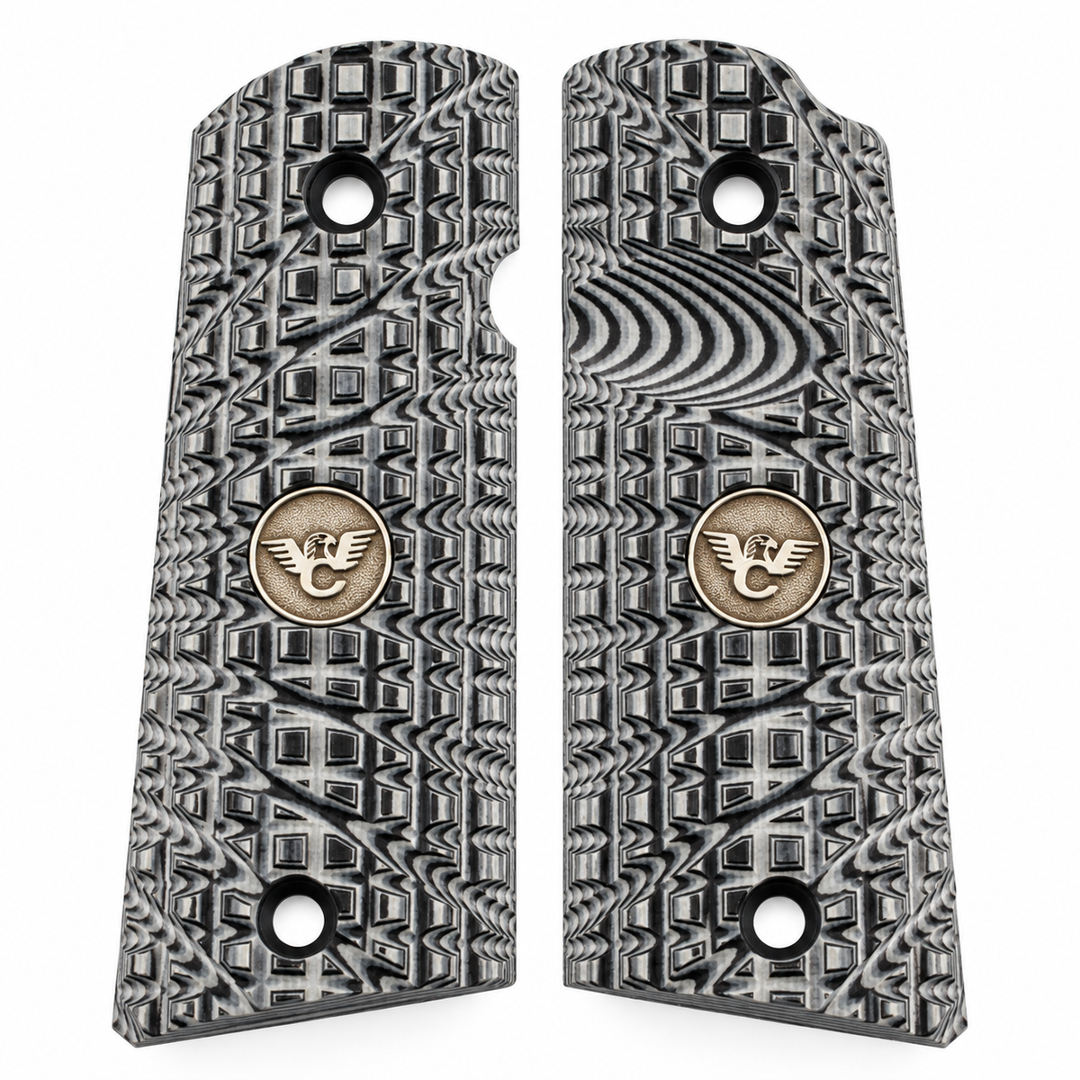 Wilson Combat 1911 Grips, Sentinel, Flat Bottom, TRAK Starburst, Gray/Black G10 | 982-SN-FB-GB