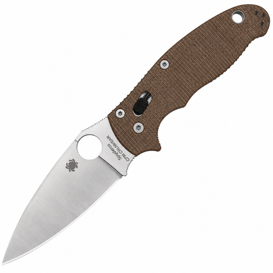 Spyderco - Manix 2 - C101MPCW2 | Ball Bearing Lock | 3.37" CPM Cru-Wear Satin | Brown Canvas Micarta